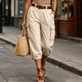 thumbnail image 2 of hlysgo Womens High Waist Cargo Capri Pants with Multi Flap Pockets Drawstring Hem Cropped Trousers Casual Outdoor Hiking Travel Pants Beige,S, 2 of 5