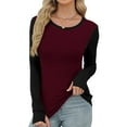 thumbnail image 6 of QATAINLAV Long Sleeve Thermal Shirts for Women Slim Fit Crewneck Basic T-Shirts with Thumb Holes Color Block Workout Tops, Wine, XXL, 6 of 8