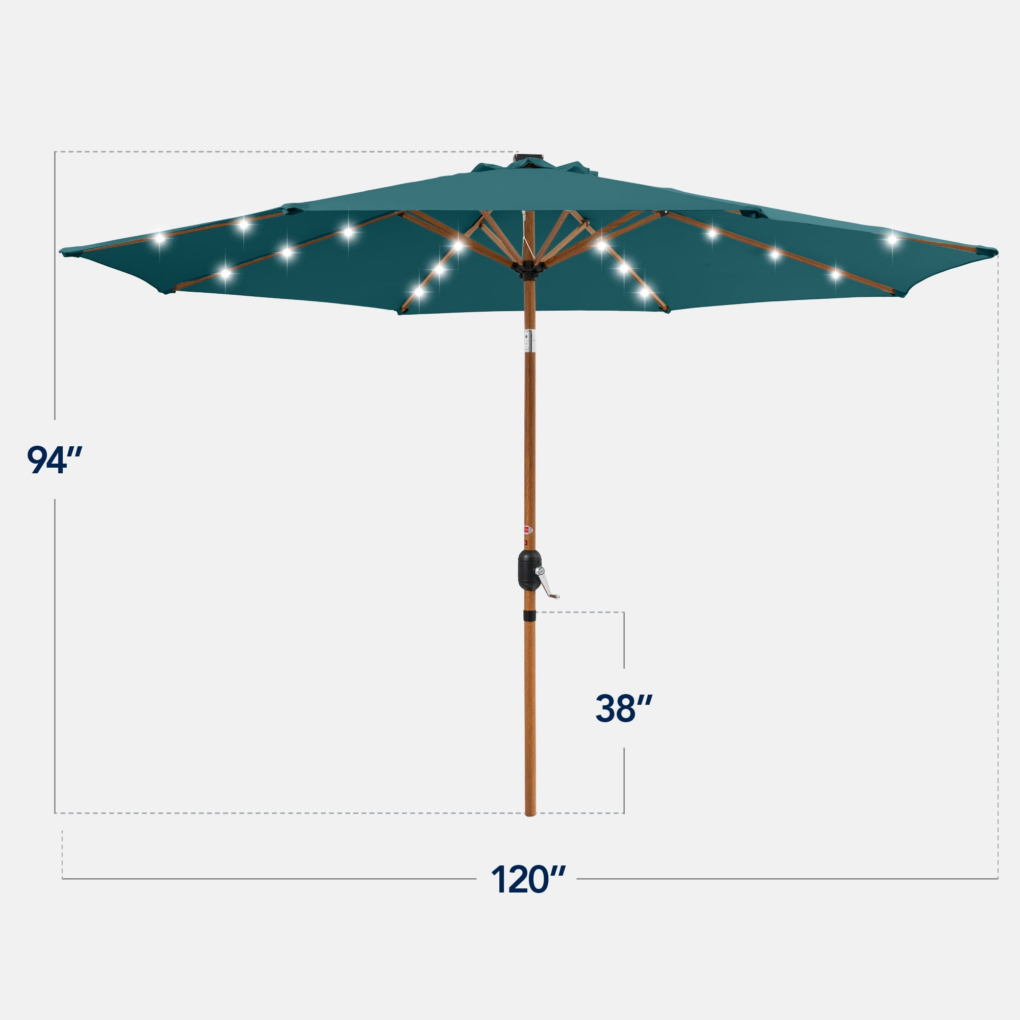 Best Choice Products 10ft Solar LED Lighted Outdoor Woodgrain Pattern Steel Market Patio Umbrella - Cerulean