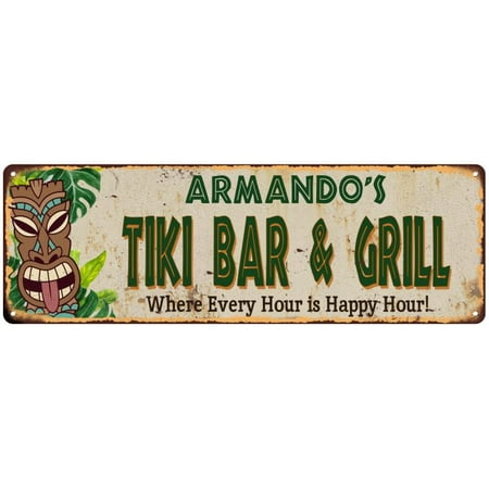 Surf Signs Tiki Bar - Armando's TIKI BAR & GRILL Personalized Metal Sign 6x18 Decor 206180040031