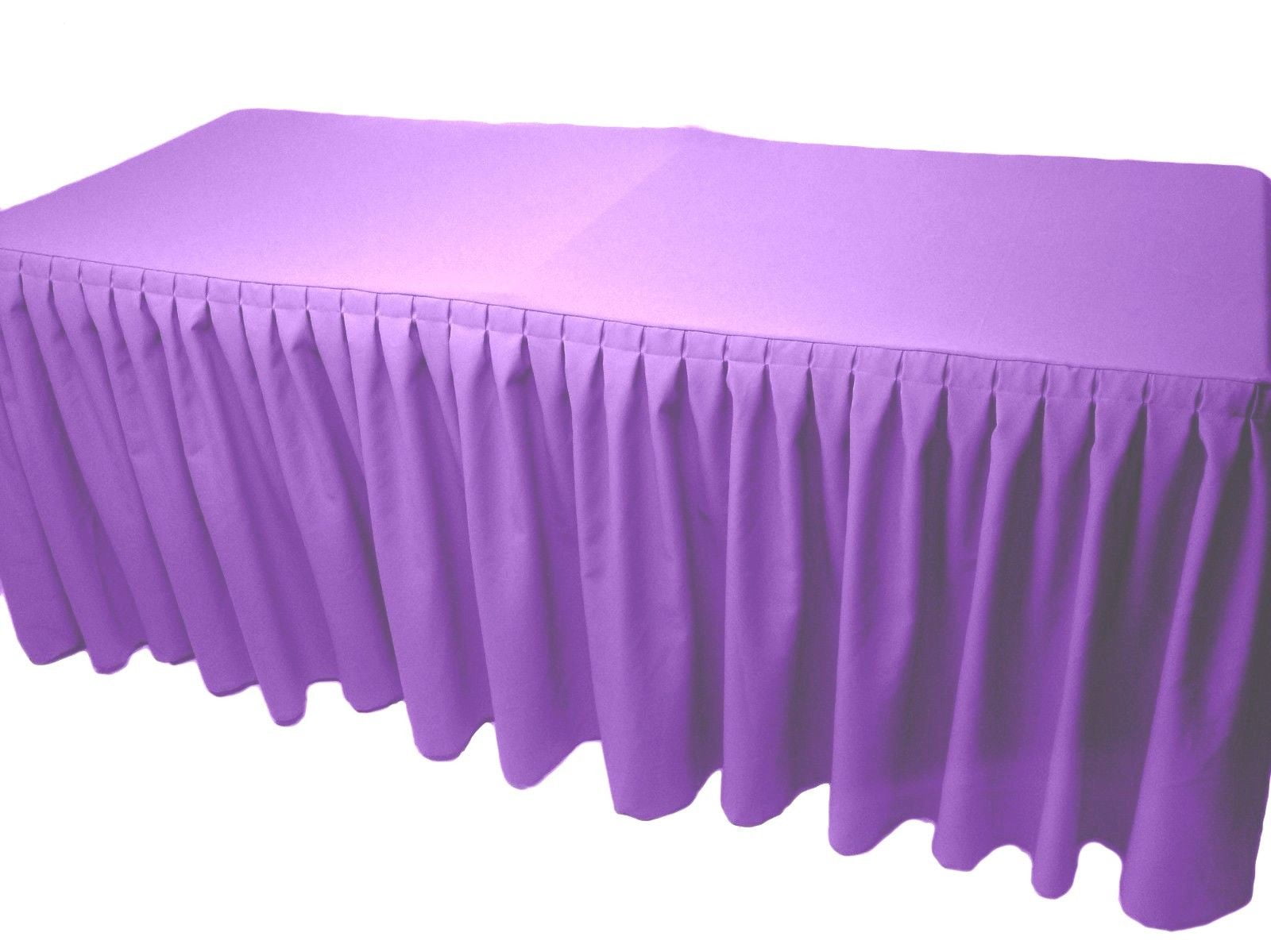 4' Fitted Polyester Double Pleated Table Skirt Cover w/Top Topper Booths  Purple 