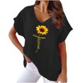 thumbnail image 1 of Camiseta de Manga Corta con Cuello en V con Impresión de Girasol, Algodón Casual Y Top de Cáñamo, 1 of 6