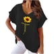 thumbnail image 1 of Camiseta de Manga Corta con Cuello en V con Impresión de Girasol, Algodón Casual Y Top de Cáñamo, 1 of 6