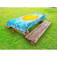 thumbnail image 1 of Summer Outdoor Tablecloth, Vivid Sun Pattern over Blue Waves Vacation Themed Holiday Joy Ocean Illustration, Decorative Washable Fabric Picnic Table Cloth, 58 X 84 Inches,Earth Yellow, by Ambesonne, 1 of 2