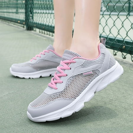 

christmas women outdoor mesh solid color sports shoes runing breathable lace-up sneakers