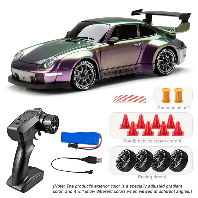 Coche teledirigido de drift a escala 1:24, tracción a las cuatro ruedas, control remoto de 2,4 GHz.