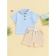 thumbnail image 2 of Suealasg Toddler Baby Boys 2Pcs Outfits Set Clothes 1T 2T 3T 4T Summer Beach Party Shorts Set Kids Boys Short Sleeve Lapel Collar Tops + Shorts Set, 2 of 9