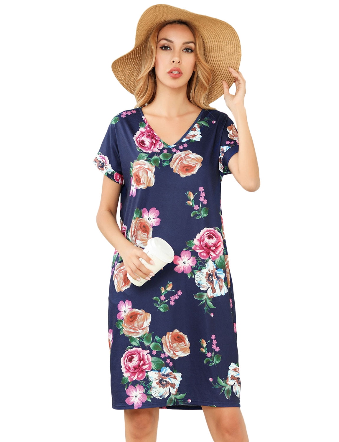 TOP SHE - Women's Summer Casual T Shirt Dresses Floral Printed T Shirt ...