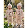 thumbnail image 2 of RUINIXCW Twins Baby Boys Jumpsuit Set Long Sleeve Crew Neck Letters Owl Print Romper with Hat Fall Clothes, 2 of 8
