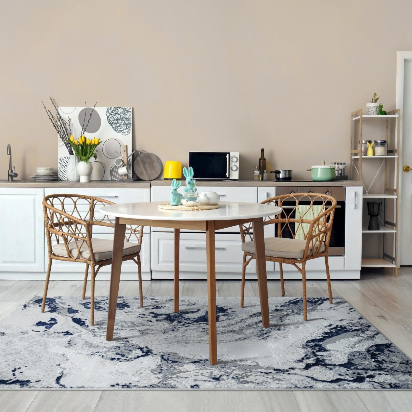 Luxe Weavers Abstract Marble Blue 4x5 Area Rug for Living Room and Bedroom