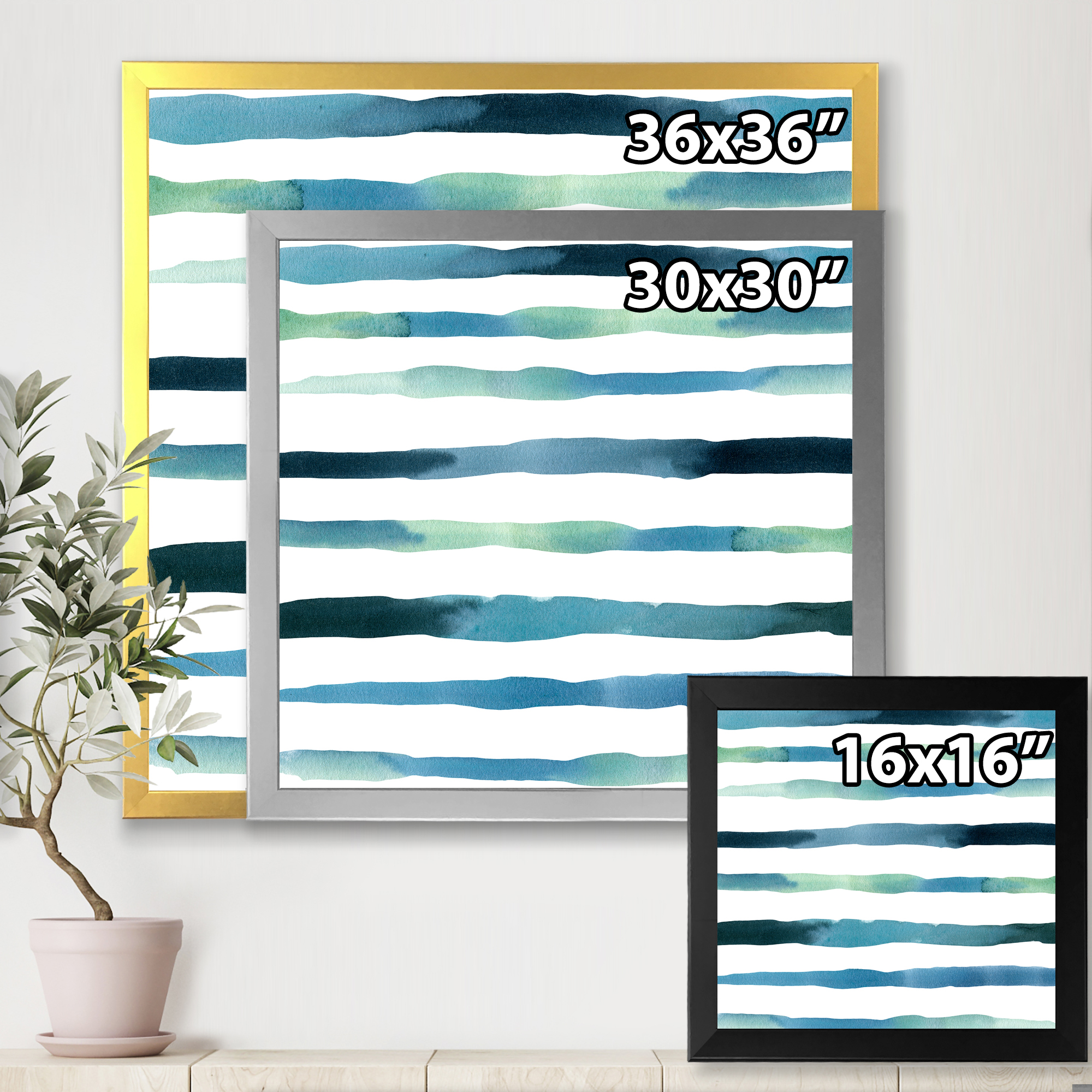 Designart 'Dark Blue Verticals Aquatic ' Modern Framed Art Print