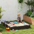 thumbnail image 2 of Outdoor Kids Sandbox with Lid, 4 Built-In Corner Seats & Bottom Liner for Backyard Play, 47x47 Inch, Dark Brown, 2 of 11