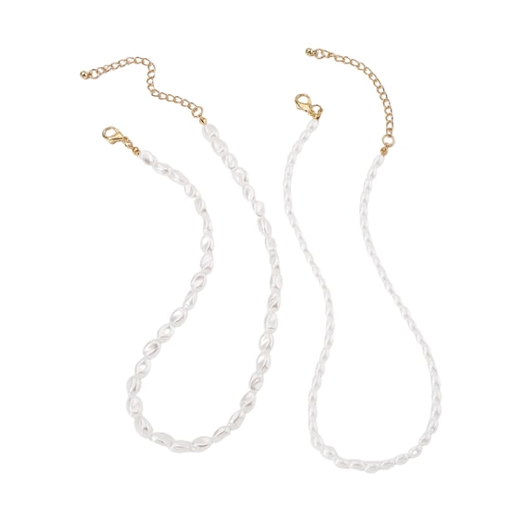 HUANLEDASH 2 Pcs Women Necklace Retro Stackable Double-layer Faux Pearl Smooth Lobster Clip Solid Color Neck Jewelry Party Prom Bride Choker