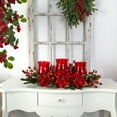 thumbnail image 6 of Nearly Natural Poinsettia & Berry Triple Candelabrum, 6 of 6