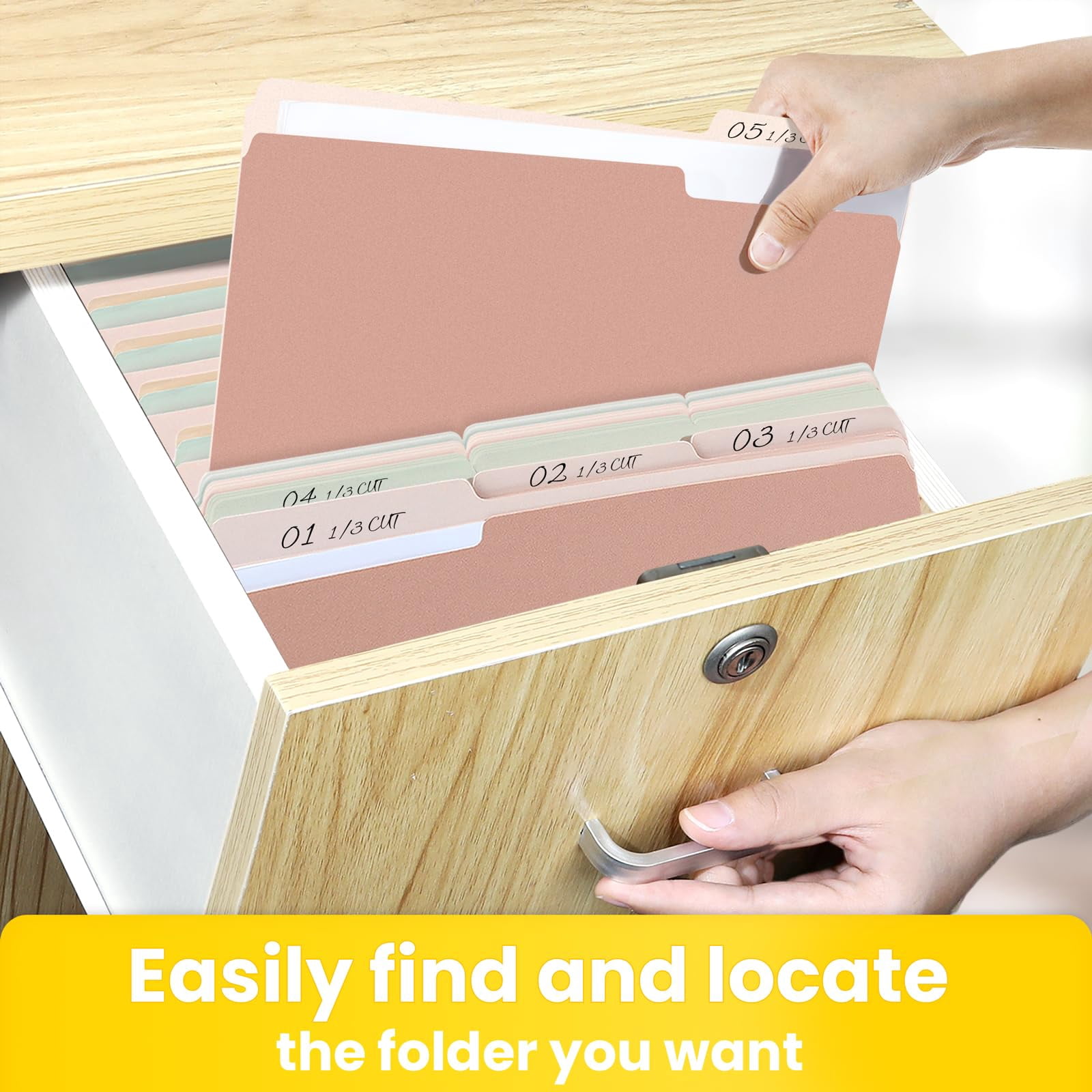 SUNEE Manila File Folder 8.5 x 11 1/3 Cut Letter Size 100 pack Filing Folder for Work Home 5 Pastel Colors