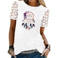thumbnail image 2 of Tops de impresión de manga corta de ocio de encaje de cuello redondo de verano de moda para mujer Fridja  zx1699, 2 of 8