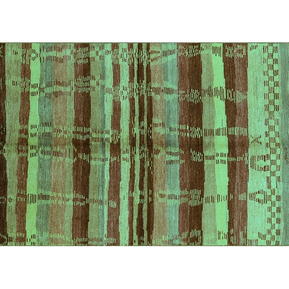 Ahgly Company Machine Washable Indoor Rectangle Oriental Turquoise Blue Industrial Area Rugs, 2' x 4'