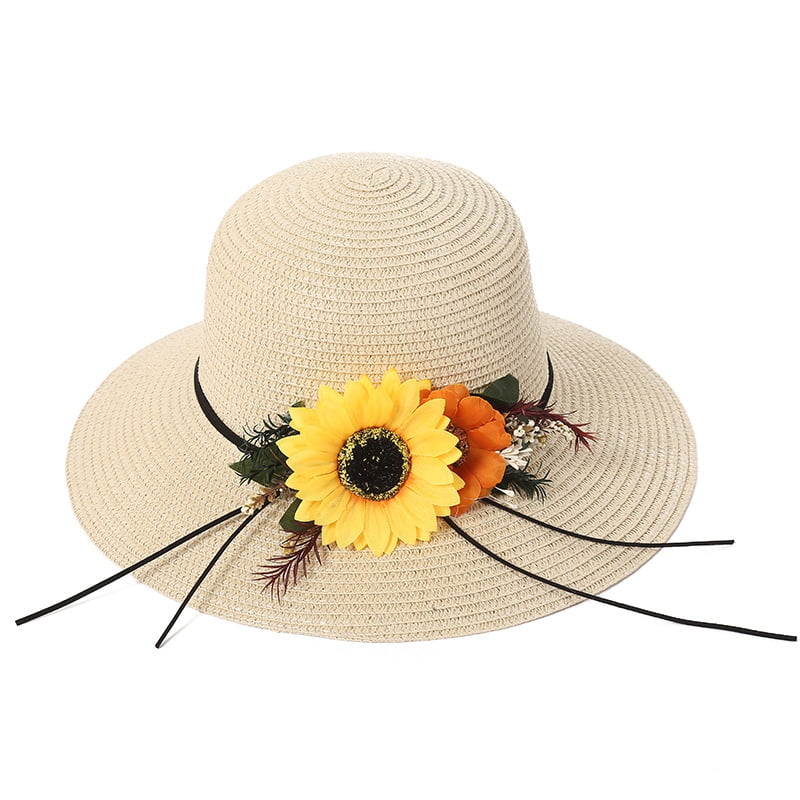 GROOVY GLAM Handmade Wide Brim Straw Hat with Sunflowers Detail