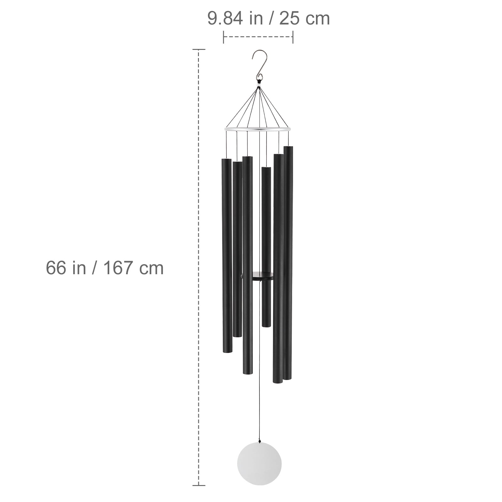 VEVOR Wind Chimes for Outside, 66 in, Deep Tone Wind Chimes with 6 Tubes, Unique Large Memorial Wind Chimes for Anniversary, Amazing Outdoor Decor for Your Patio, Porch, Garden and Backyard, Black