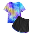 thumbnail image 6 of YDFCWXWGirl's 2 Piece Outfits Tie Dye Crew Neck Tee Shirts and Track Shorts (Purple, 4-5 Years), 6 of 6