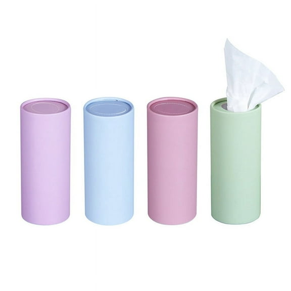 Crowdstage 4 PCS Car Tissues Box Travel Cylinder Tissue Cylinder Tube Face Towel Car Tissue Holder Morandi Round Tissue Box With Facial Tissue Bulk Car Tissue Container