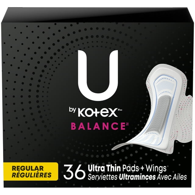 U by Kotex Balance Ultra Thin Pads with Wings, Regular Absorbency, 36 Count