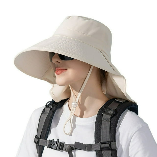 Aosijia Womens Chapeau de Soleil avec Queue de Cheval Trou à Large Bord Chapeau de Plein Air Randonnée Safari Plage Grdening Chapeau de Pêche avec Rabat de Cou