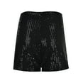 thumbnail image 6 of Shorts For Women Sequin Sparkle Elastic High Waist A Line Party Concert Shorts Straight Leg Solid Glitter Party Shorts Black M, 6 of 9