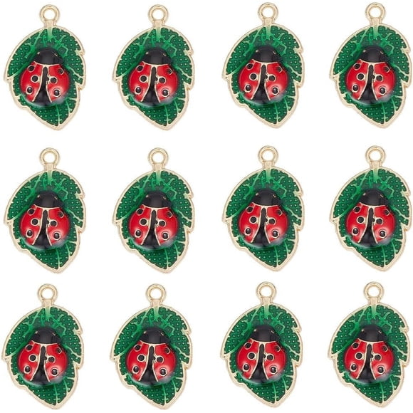 1 BOX 30PCS Ladybug Charms Bulk Insect Charm Lady Bug Alloy Red Enamel Lucky Ladybird Ladybugs Leaf Beetles Animal Charms for Jewelry Making Charms Earrings Necklace Bracelets Diy Crafts