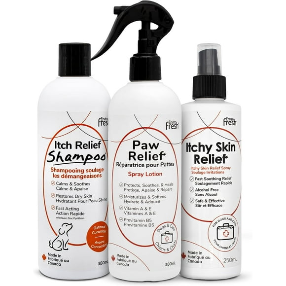 Dog Itch Relief Shampoo by EnviroFresh, Skin Relief Spray, Paw Relief Lotion for Dogs & Pets, Natural, Sensitive Skin, Anti Itch for Dogs