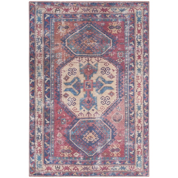 Nourison New Concept Washables 5'3" x 7'3" Red Navy Vintage Indoor Non-Slip Flatweave Rug