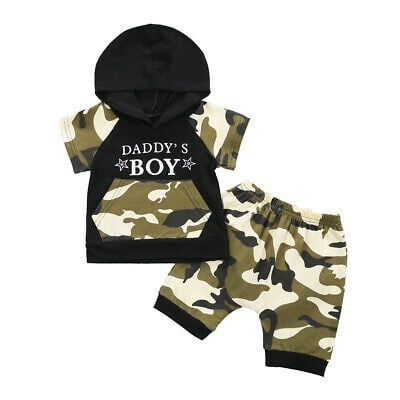 

Newborn Baby Boy Clothes Camo Hooded Tops T-shirt Shorts Pants Summer Outfits 2PCS