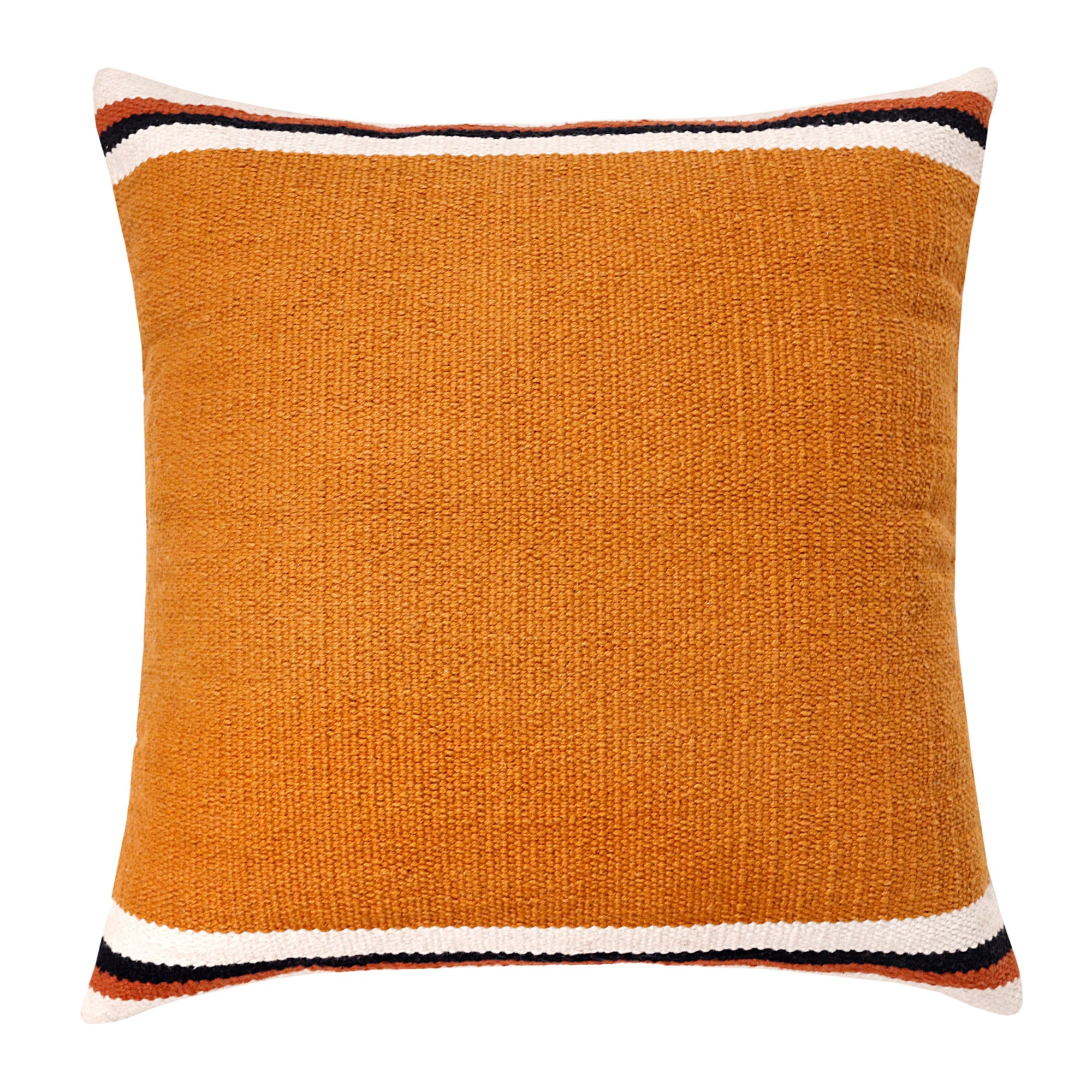 Laddha Home Designs Handwoven Striped Cotton Throw Pillow Cover - 20" - Orange and White