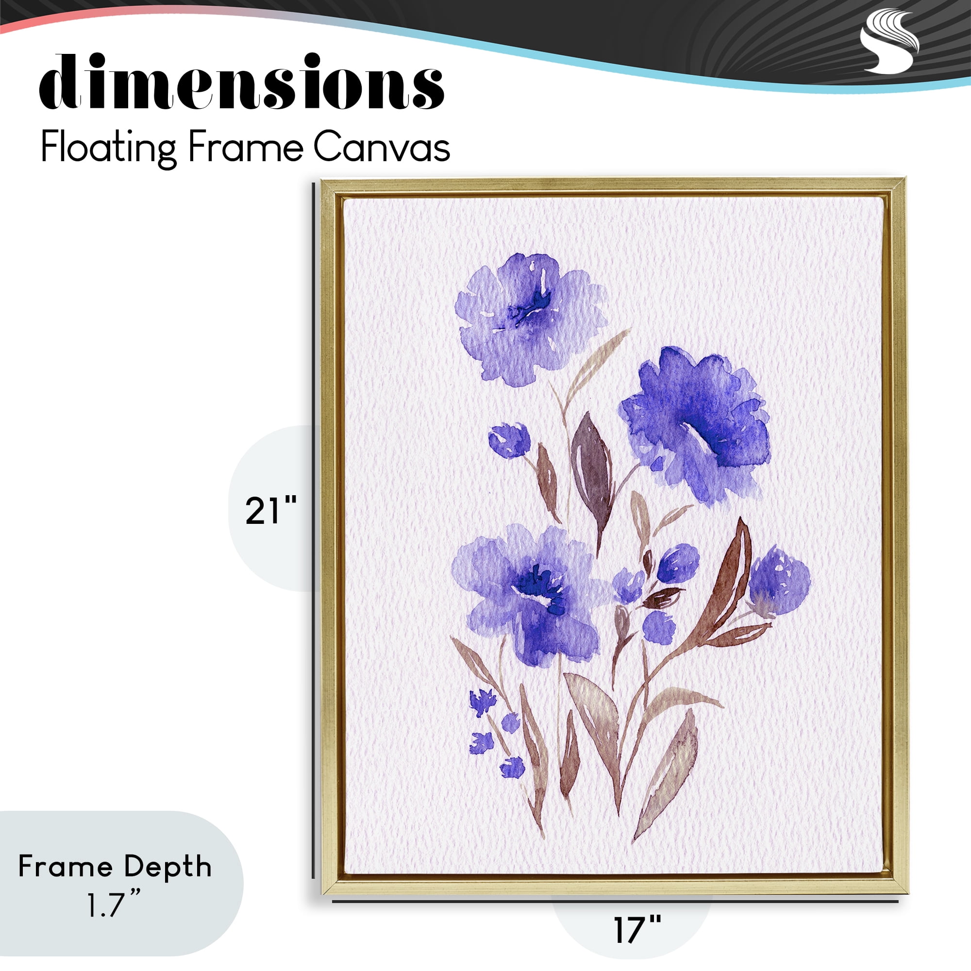 Stupell Industries Watercolor Purple Blossoms Gold Framed Floater Canvas Wall Art, design by Leah Noel Art