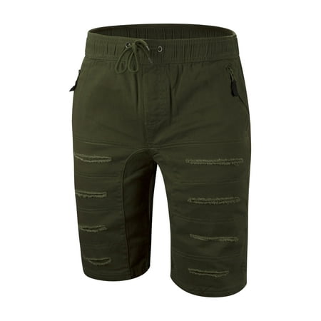 Drawstring Twill Shorts - Mens SKINNY Fit TWILL drawstring RIPPED SHORTS