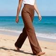 thumbnail image 4 of Womens Linen Pants Summer Wide Leg High Waist Straight Casual Lounge Yoga Pant 2026 Travel Beach Vacation Trousers Brown 2XL, 4 of 7