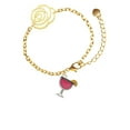 thumbnail image 2 of Delight Jewelry Silvertone Hot Pink Tropical Drink Gold-tone Flower Link Chain Bracelet, 6.75"+2" Extender, 2 of 4
