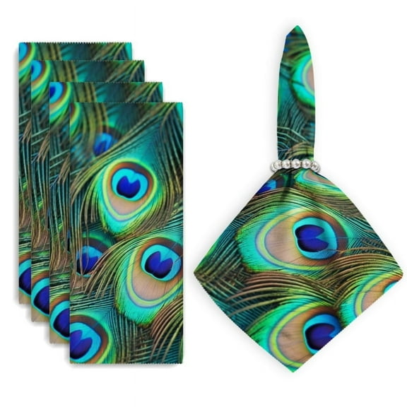 Bahomeck Cloth Napkins Set Of 4,18*18 Inch Washable Polyester Napkins Dining Table Napkins Weddings Party Dinner Parties(Peacock Feathers Showing The Vibrant Colors And Intricate Patterns)