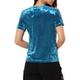 thumbnail image 3 of INSPIRE CHIC Chemise de Fête en Velours pour Femmes Col Rond Manches Courtes T-Shirt Décontracté TP Bleu, 3 of 7