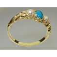 thumbnail image 4 of LBG British Made 18k Yellow Gold Natural Turquoise & Cultured Pearl Womens Trilogy Ring - 33 size options - Sizes 4 to 12 Available, 4 of 5