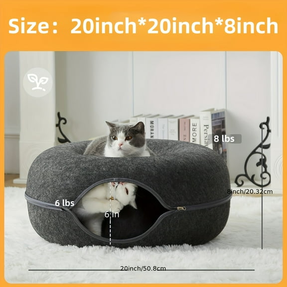 Tunnel Bed with Toy Balls for Multiple Cats and Large Cats, Peekaboo Litter for Indoor Cats, Large Donut Bed and Litter Box, Large Tooth Zipper, Removable and Washable Scratching Tunnel