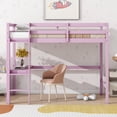 thumbnail image 2 of Twin Solid and Stable High Loft Bed, Rubber Wood Loft Bed with Safety Guardrail, Built-In Desk, Ladder (Pink), 2 of 12