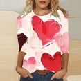 thumbnail image 2 of miqiqism Fashion Valentines Day Women Shirts Hearted Printed Top 3/4 Sleeves Pullover Tops Casual Crewneck Tunic Blouses Tee Shirt,Pink 03,Small, 2 of 5