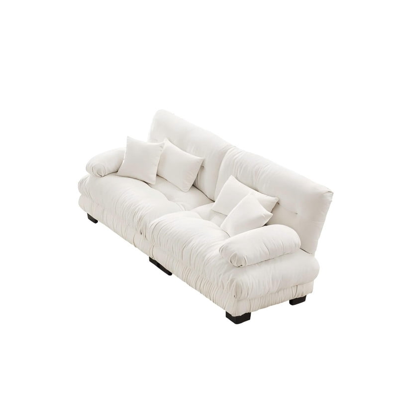 ANPPORT Cloud Couch Sleeper Sofa, Chenille White 2-Seater Modular Sofa, 2 Lumbar pillows, 2 Pillows, Comfy Deep Seat Cloud Sofa, Convertible L-Shaped Floor Couch for Living Room