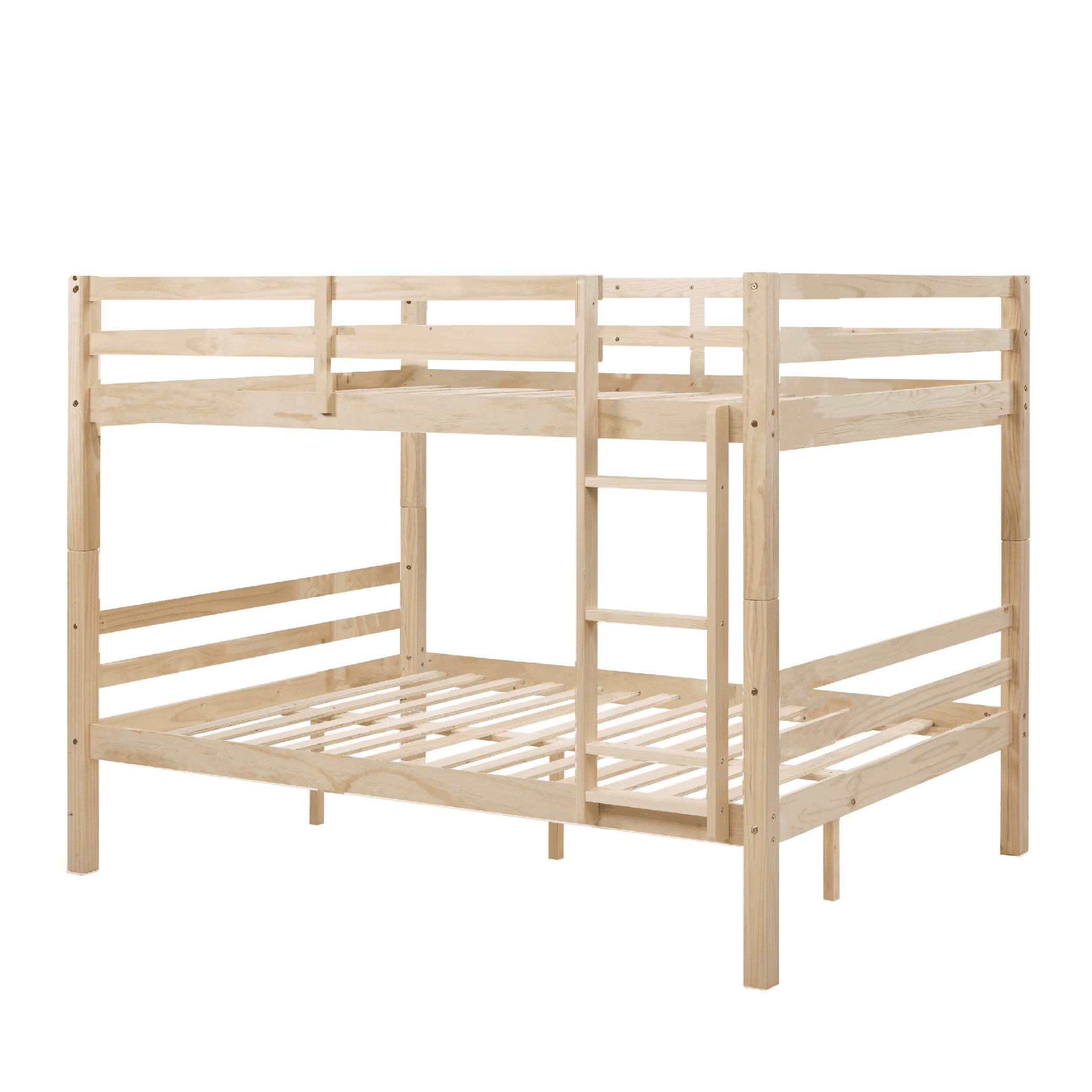 MAYEERTY Full over Full Bunk Bed with Thick Posts, Wooden Bed Frame with High Guardrail and Ladder for Teens, No Box Spring Needed, Natural