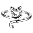 thumbnail image 1 of Söt katt justerbar ring S925 katt söt mjau stjärna silverring öppen glänsandeLovely C, 1 of 1