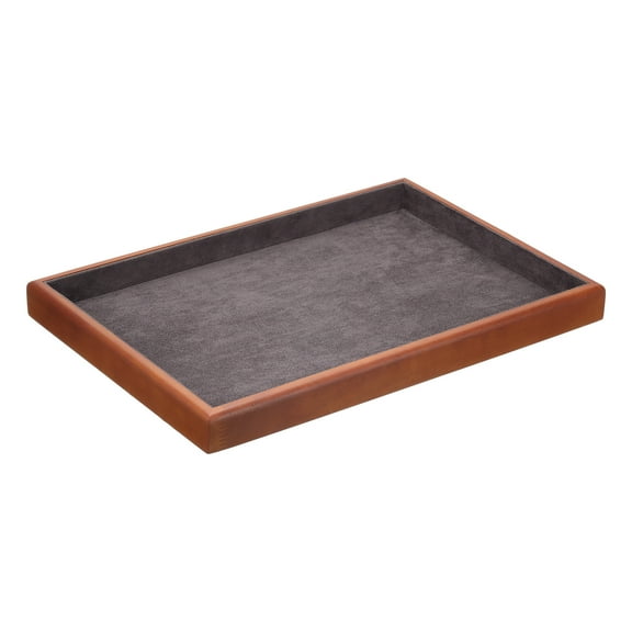 Solid Wood Jewelry Tray 13.8"x9.4"x1.1" Wooden Rectangle Vanity Tray Organizer with Mat Countertop Holder, Grey