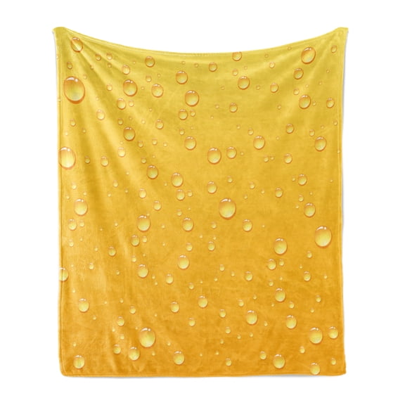 Yellow Soft Flannel Fleece Throw Blanket, Ombre Background Like Beer in a Glass Water Drops Graphic Artwork Prints, Cozy Plush for Indoor and Outdoor Use, 70" x 90", Yellow, by Ambesonne