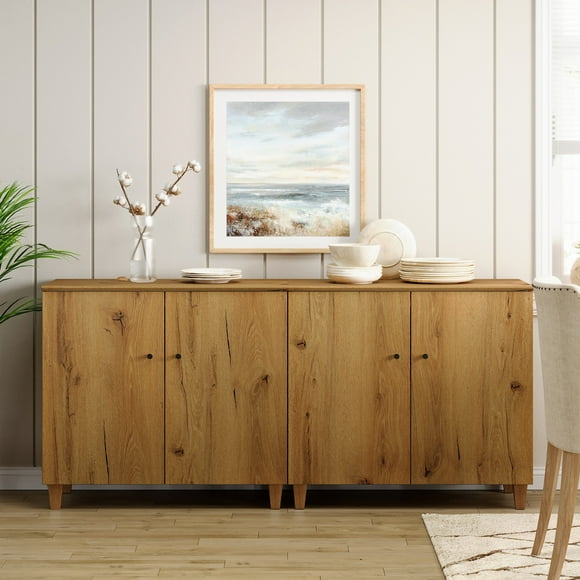 WAMPAT 2-in-1 Sideboard, Buffet Cabinet, Modern Storage with Shelves&Doors, Wooden Coffee Bar, Kitchen Credenza, Dining Room, Living Room, Oak Brown