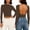 Coffee, variant on Women Backless Long Sleeve Tops Crewneck Slim Fitted Crop Tee Shirts Y2K Stretchy Bodycon Basic Yoga Shirts